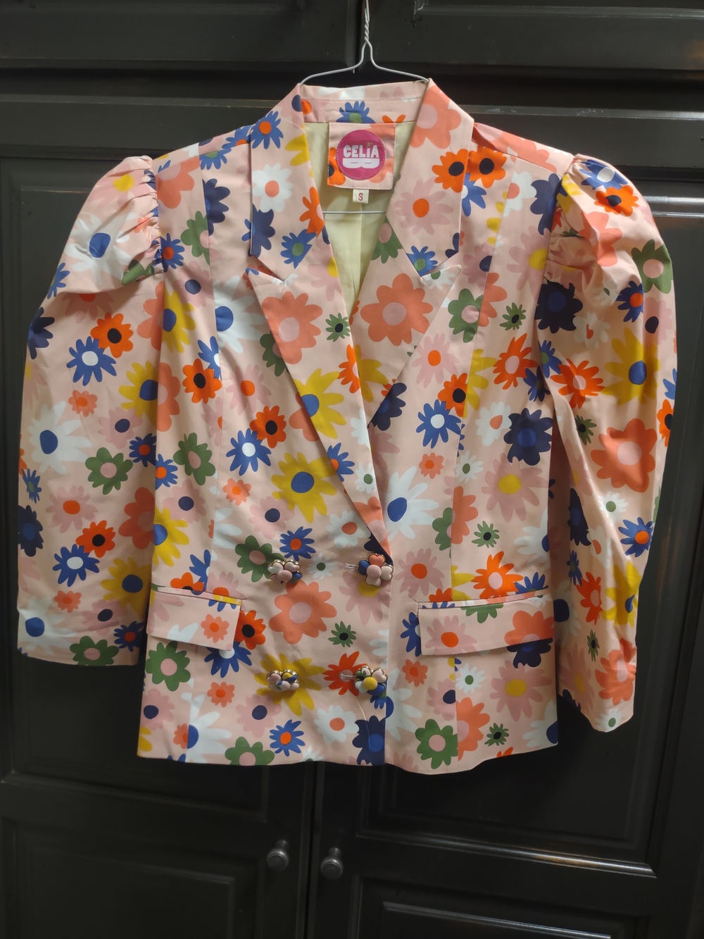 CeliaB Pink Multicolor Floral Puff-Sleeve Blazer